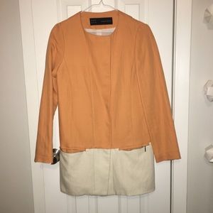 ZARA linen coat in orange and cream. Like new